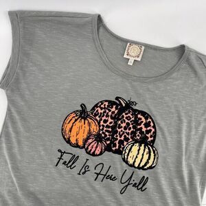 Truself L Fall Is Here Y'all Leopard Pumpkin Graphic T-Shirt Gray L‎